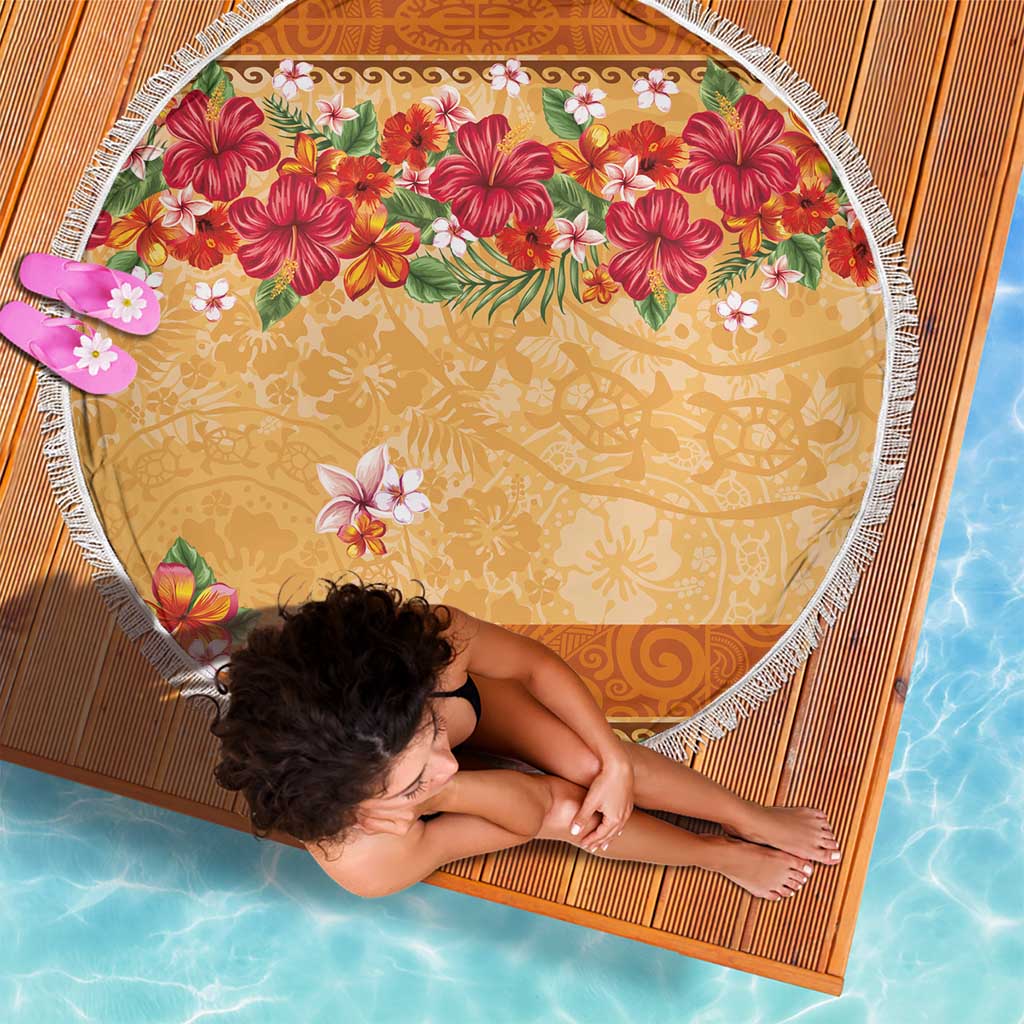 Hawaii Hibiscus Beach Blanket Turtles and Tribal Motifs Vintage Floral Style LT03 - Polynesian Pride