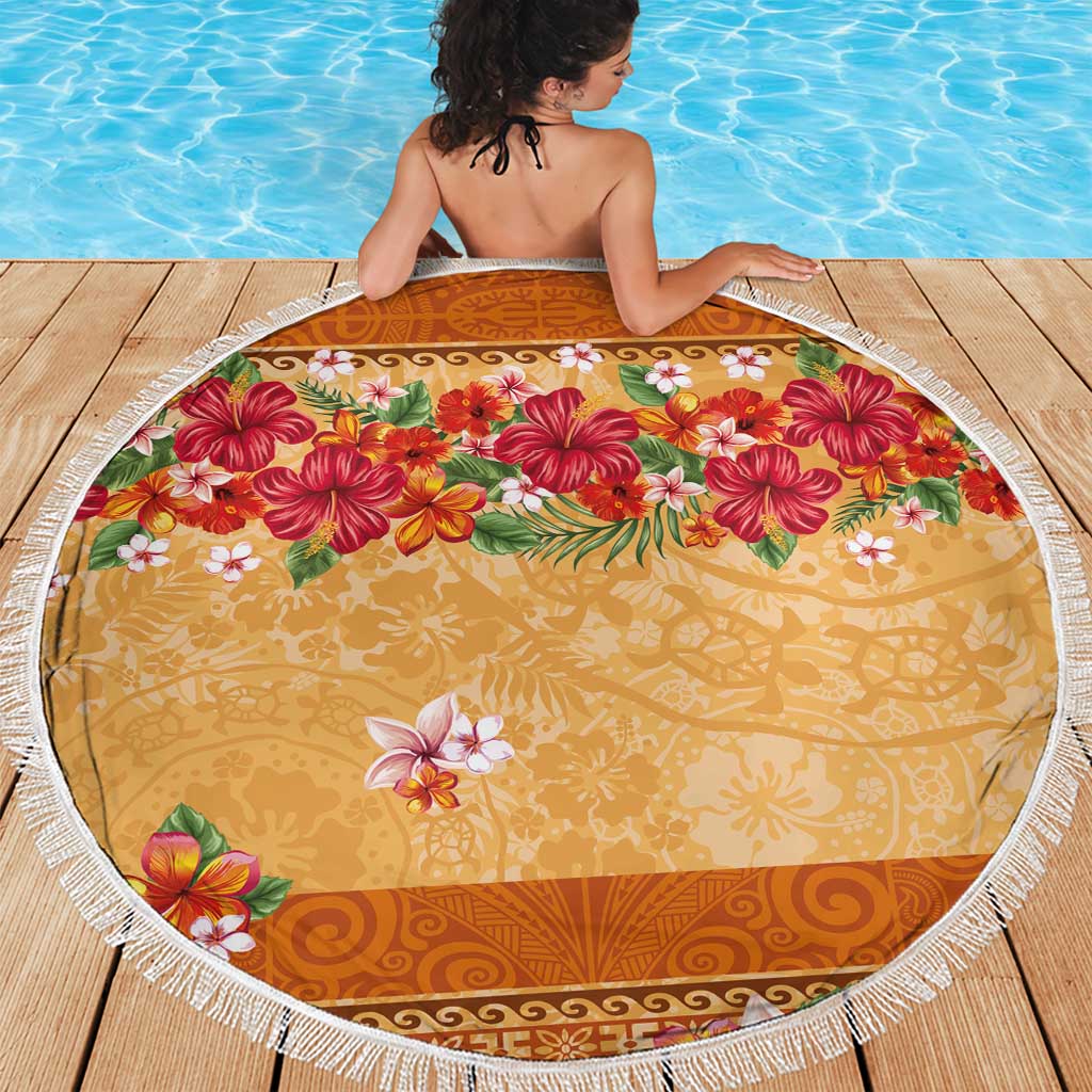 Hawaii Hibiscus Beach Blanket Turtles and Tribal Motifs Vintage Floral Style LT03 - Polynesian Pride