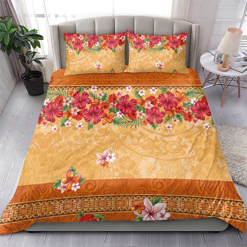 Hawaii Hibiscus Bedding Set Turtles and Tribal Motifs Vintage Floral Style LT03 - Polynesian Pride