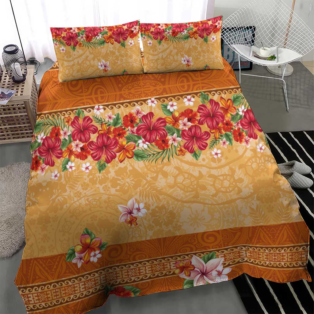 Hawaii Hibiscus Bedding Set Turtles and Tribal Motifs Vintage Floral Style LT03 - Polynesian Pride