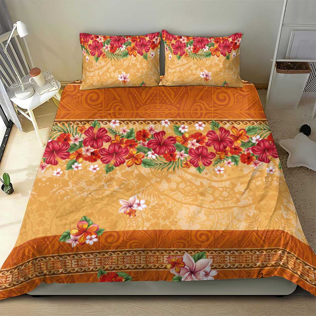 Hawaii Hibiscus Bedding Set Turtles and Tribal Motifs Vintage Floral Style LT03 - Polynesian Pride