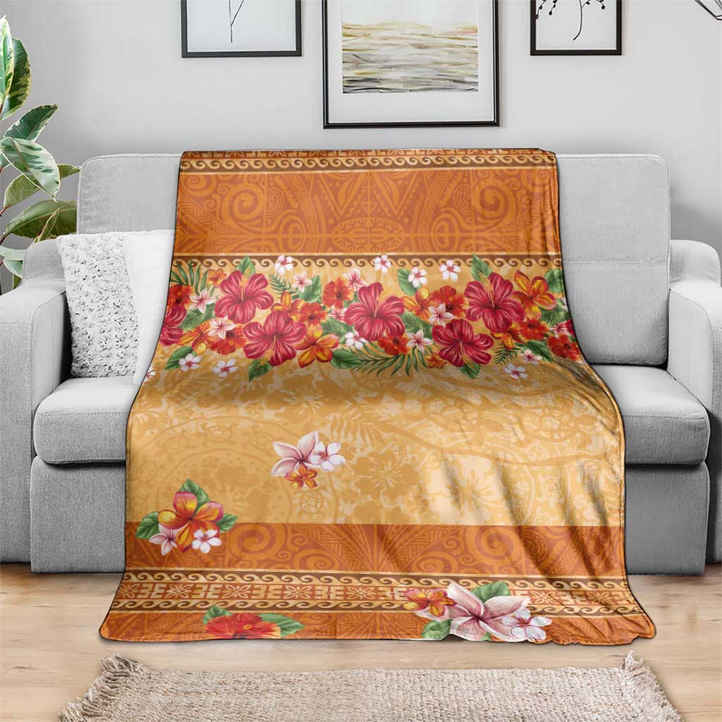 Hawaii Hibiscus Blanket Turtles and Tribal Motifs Vintage Floral Style LT03 - Polynesian Pride