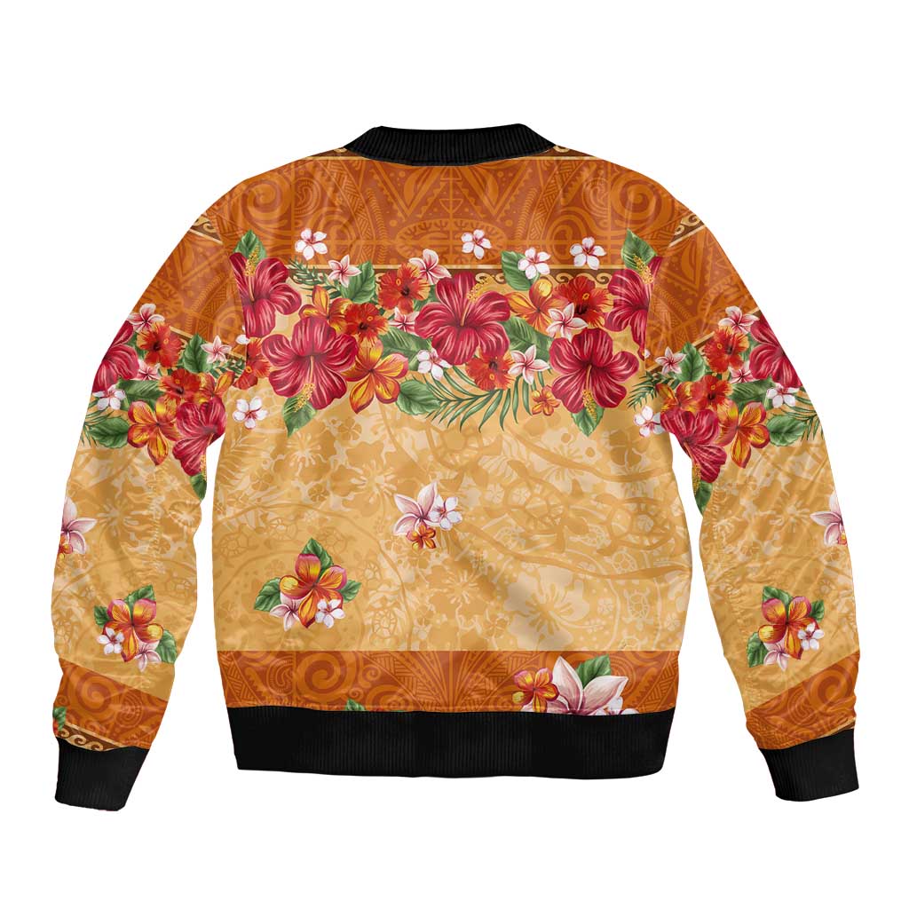 Hawaii Hibiscus Bomber Jacket Turtles and Tribal Motifs Vintage Floral Style LT03 - Polynesian Pride