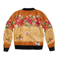Hawaii Hibiscus Bomber Jacket Turtles and Tribal Motifs Vintage Floral Style LT03 - Polynesian Pride