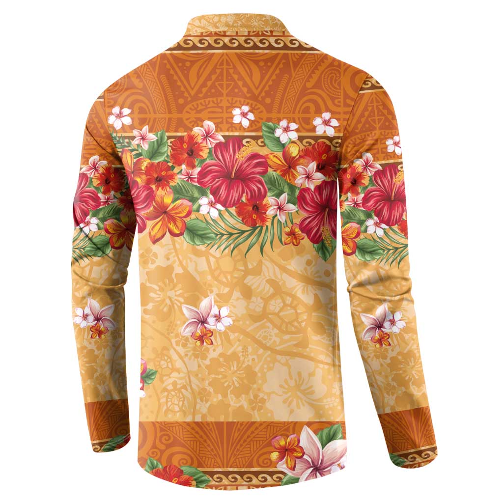 Hawaii Hibiscus Button Sweatshirt Turtles and Tribal Motifs Vintage Floral Style LT03 - Polynesian Pride