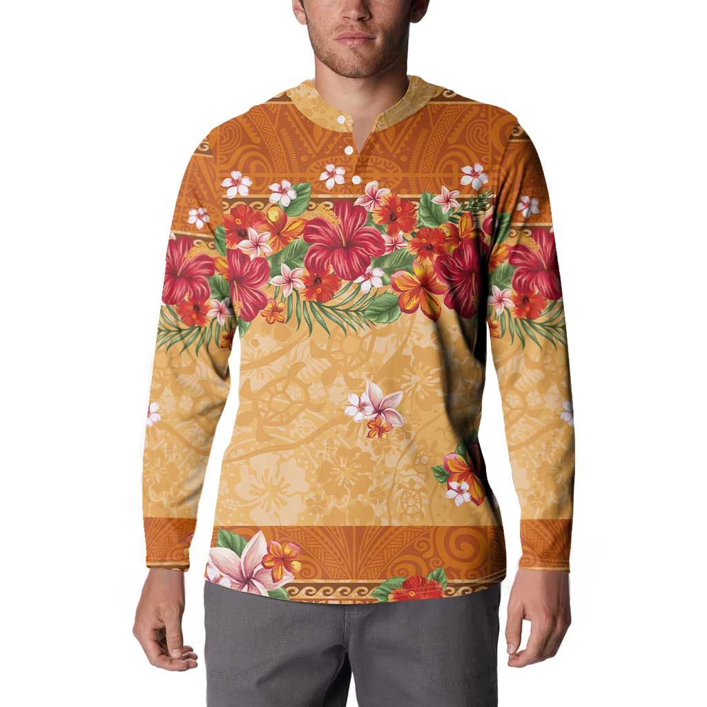 Hawaii Hibiscus Button Sweatshirt Turtles and Tribal Motifs Vintage Floral Style LT03 - Polynesian Pride