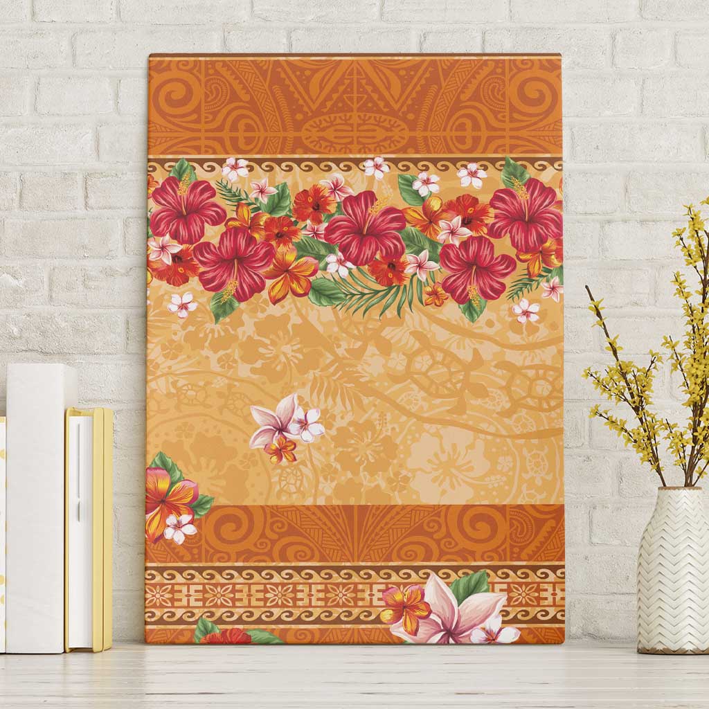 Hawaii Hibiscus Canvas Wall Art Turtles and Tribal Motifs Vintage Floral Style LT03 Without Frame Yellow - Polynesian Pride