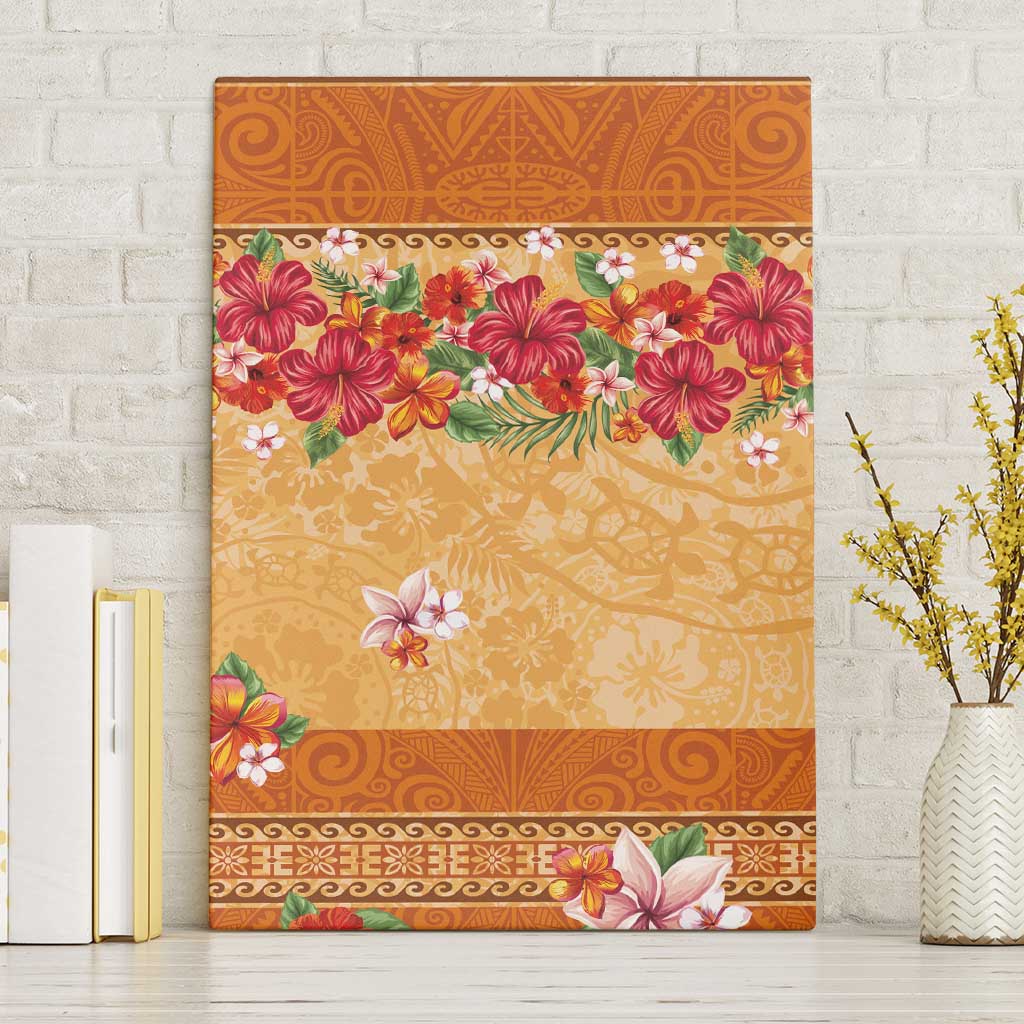 Hawaii Hibiscus Canvas Wall Art Turtles and Tribal Motifs Vintage Floral Style