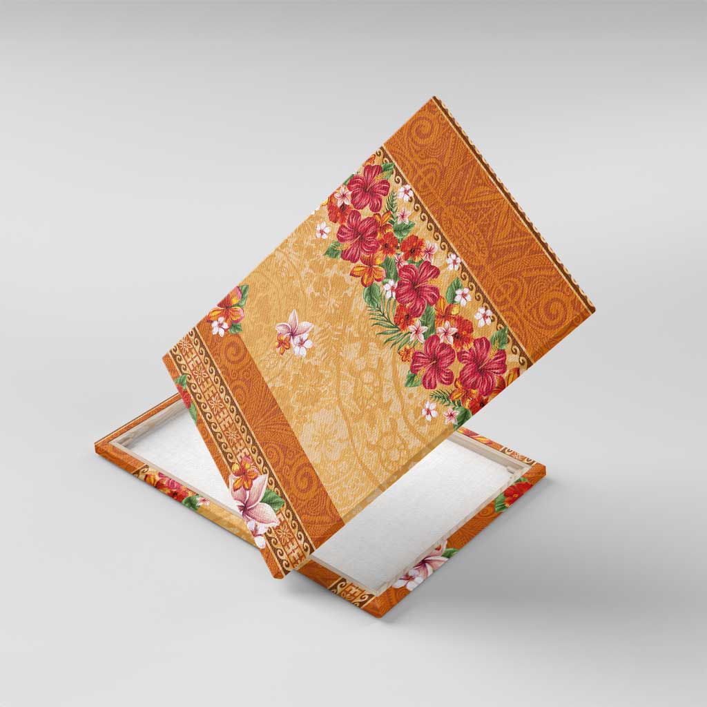 Hawaii Hibiscus Canvas Wall Art Turtles and Tribal Motifs Vintage Floral Style LT03 With Frame Yellow - Polynesian Pride