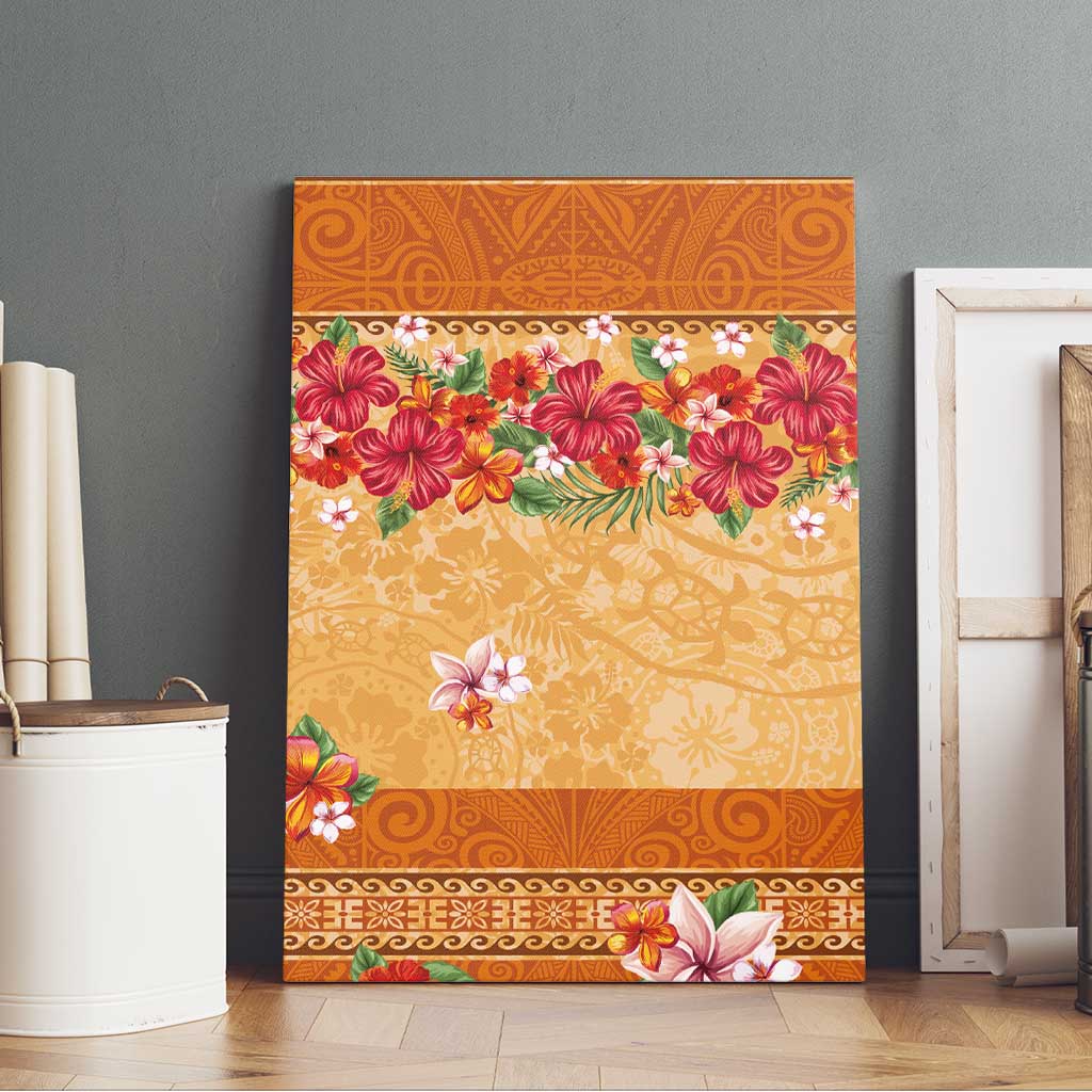 Hawaii Hibiscus Canvas Wall Art Turtles and Tribal Motifs Vintage Floral Style LT03 - Polynesian Pride