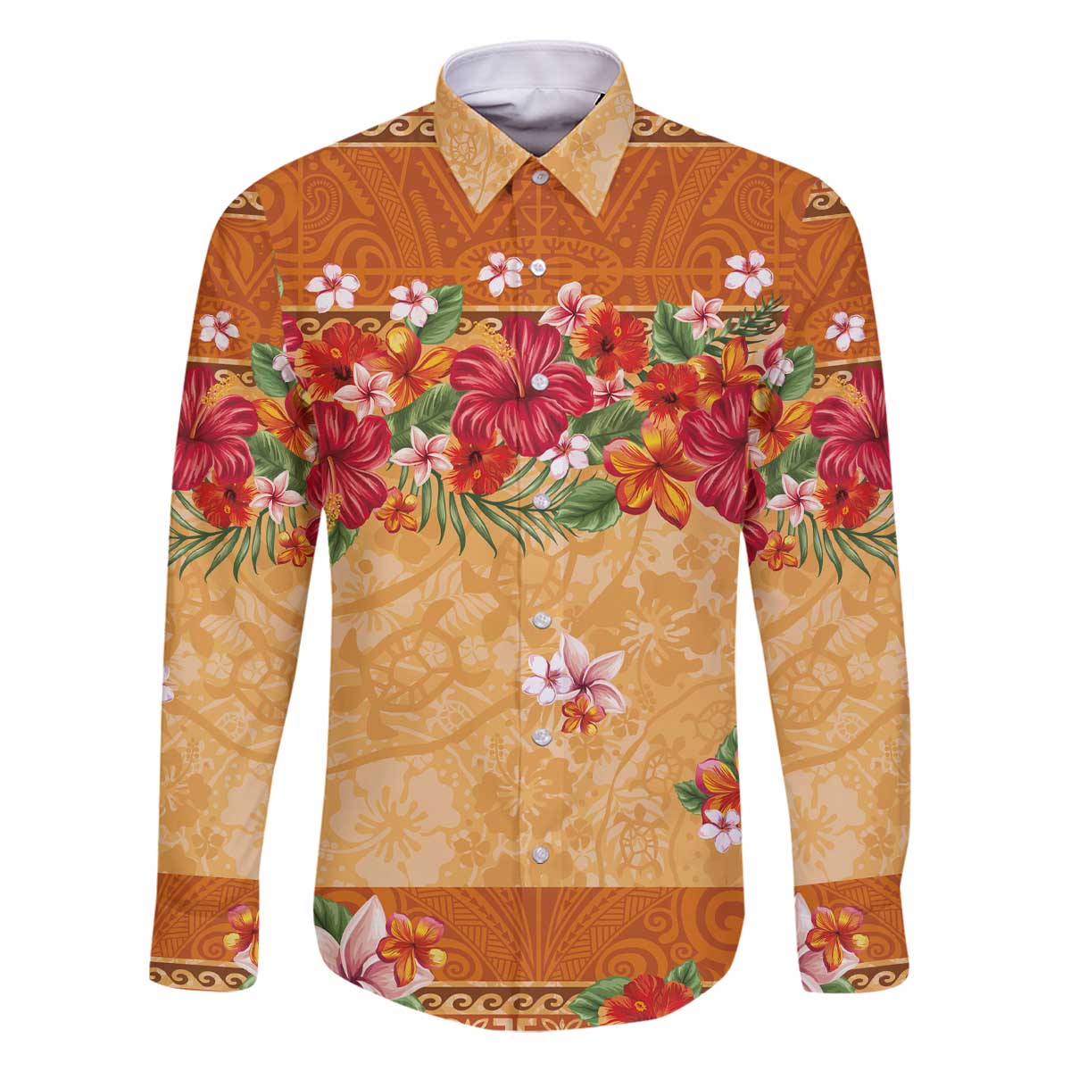 Hawaii Hibiscus Family Matching Off The Shoulder Long Sleeve Dress and Hawaiian Shirt Turtles and Tribal Motifs Vintage Floral Style