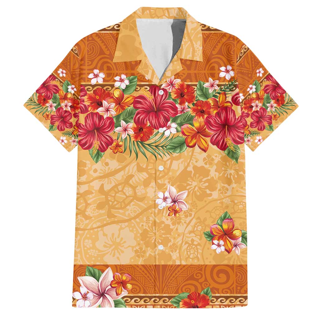 Hawaii Hibiscus Family Matching Off Shoulder Maxi Dress and Hawaiian Shirt Turtles and Tribal Motifs Vintage Floral Style