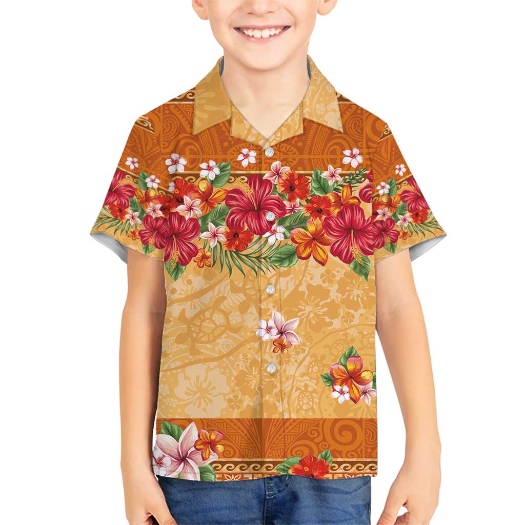 Hawaii Hibiscus Family Matching Off Shoulder Short Dress and Hawaiian Shirt Turtles and Tribal Motifs Vintage Floral Style