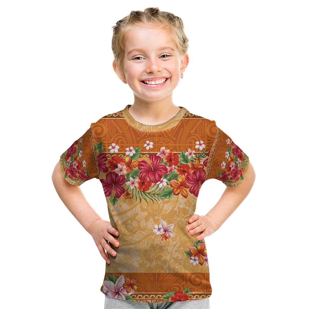 Hawaii Hibiscus Kid T Shirt Turtles and Tribal Motifs Vintage Floral Style