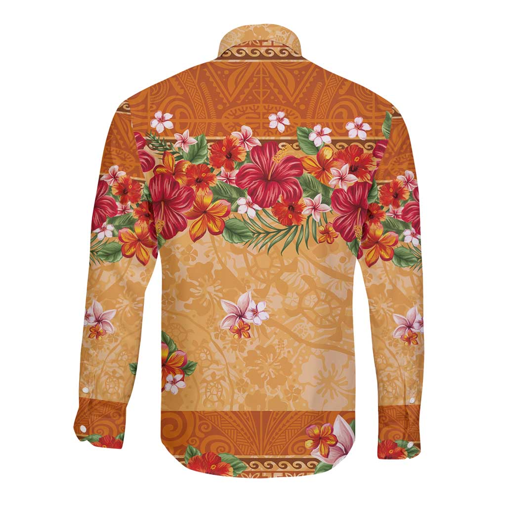 Hawaii Hibiscus Long Sleeve Button Shirt Turtles and Tribal Motifs Vintage Floral Style