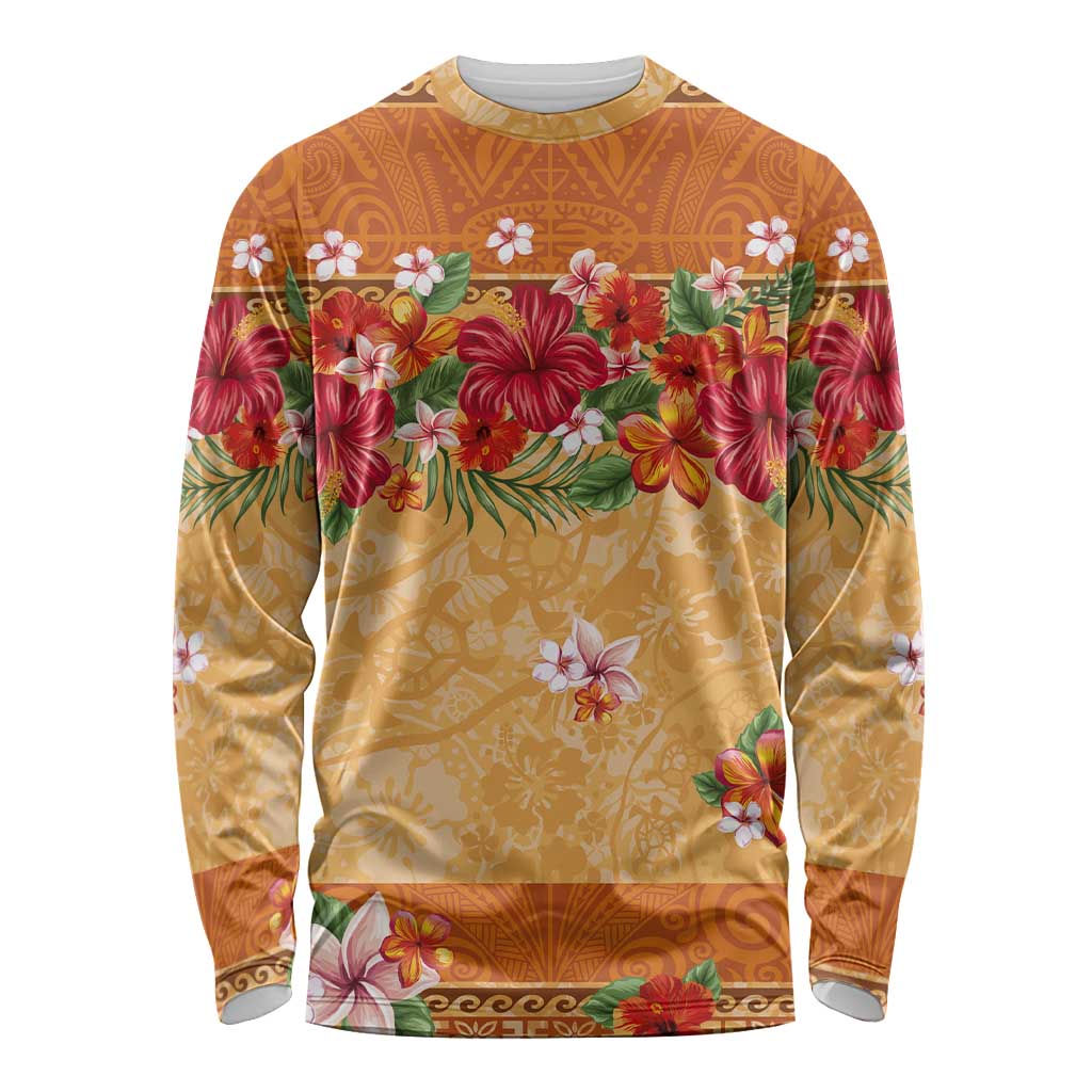 Hawaii Hibiscus Long Sleeve Shirt Turtles and Tribal Motifs Vintage Floral Style