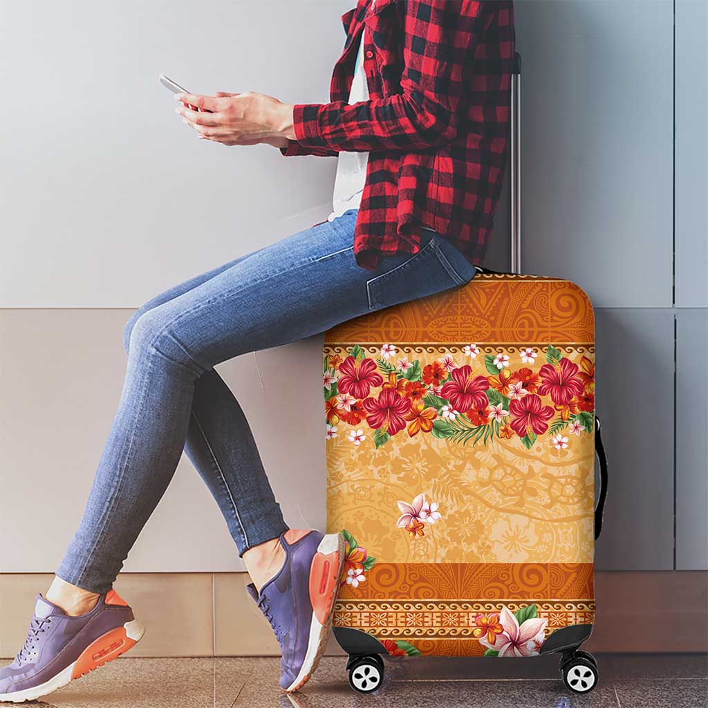 Hawaii Hibiscus Luggage Cover Turtles and Tribal Motifs Vintage Floral Style