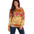 Hawaii Hibiscus Off Shoulder Sweater Turtles and Tribal Motifs Vintage Floral Style