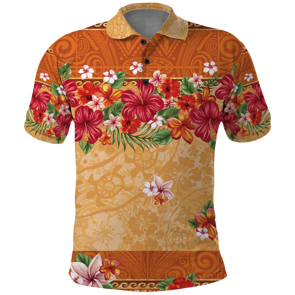 Hawaii Hibiscus Polo Shirt Turtles and Tribal Motifs Vintage Floral Style