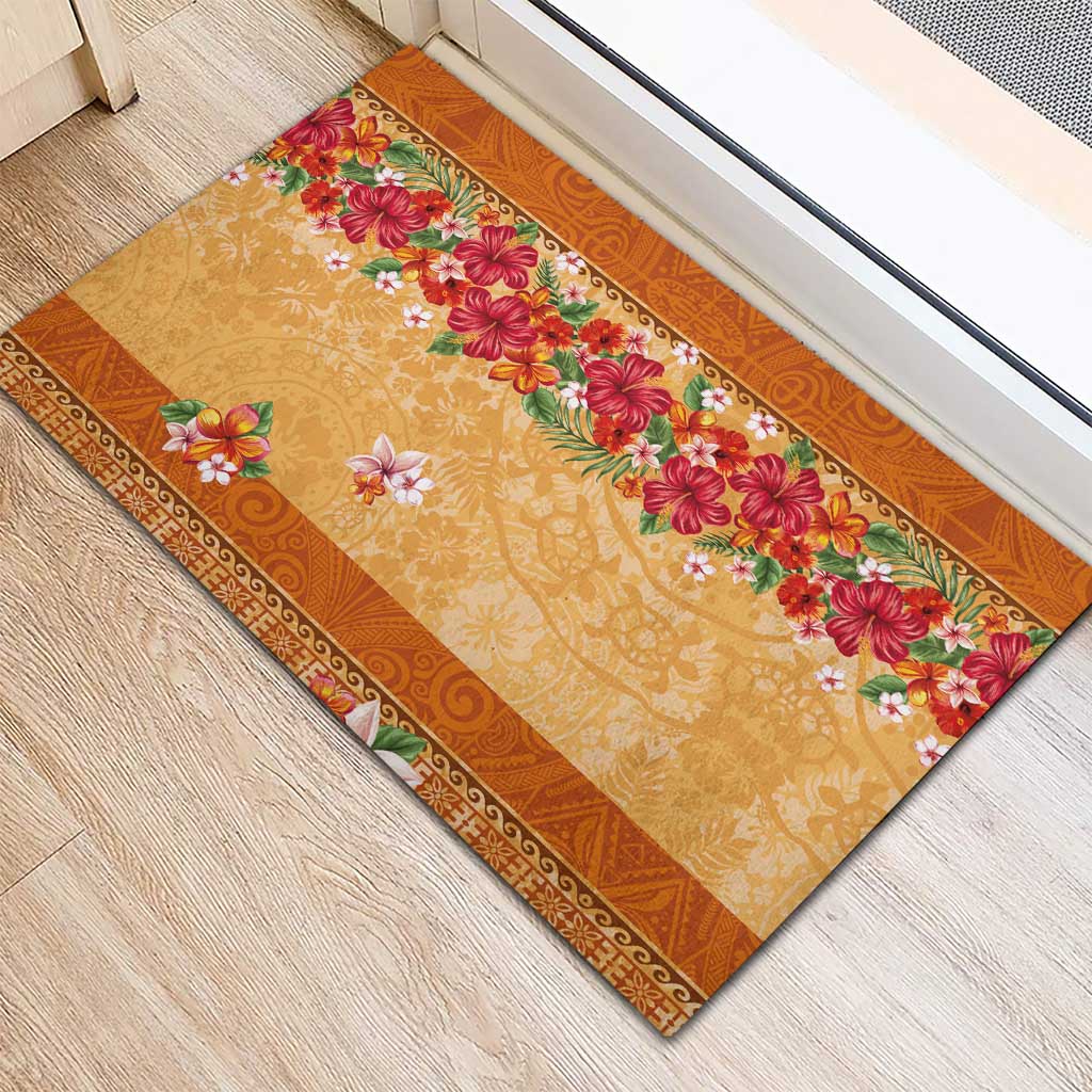 Hawaii Hibiscus Rubber Doormat Turtles and Tribal Motifs Vintage Floral Style LT03 - Polynesian Pride