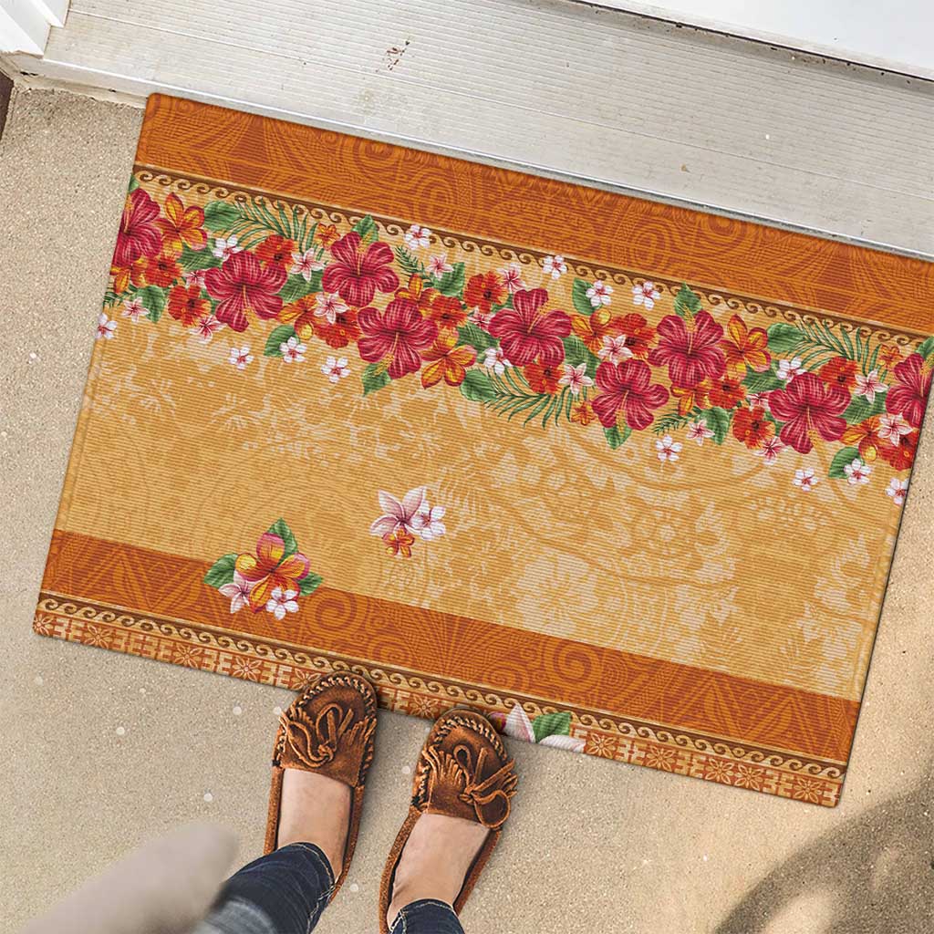 Hawaii Hibiscus Rubber Doormat Turtles and Tribal Motifs Vintage Floral Style LT03 - Polynesian Pride