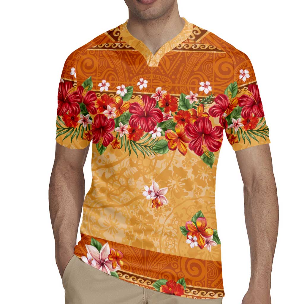 Hawaii Hibiscus Rugby Jersey Turtles and Tribal Motifs Vintage Floral Style LT03 - Polynesian Pride