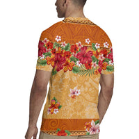 Hawaii Hibiscus Rugby Jersey Turtles and Tribal Motifs Vintage Floral Style LT03 - Polynesian Pride