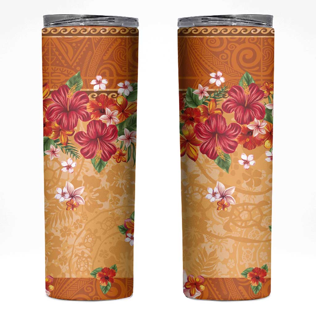 Hawaii Hibiscus Skinny Tumbler Turtles and Tribal Motifs Vintage Floral Style