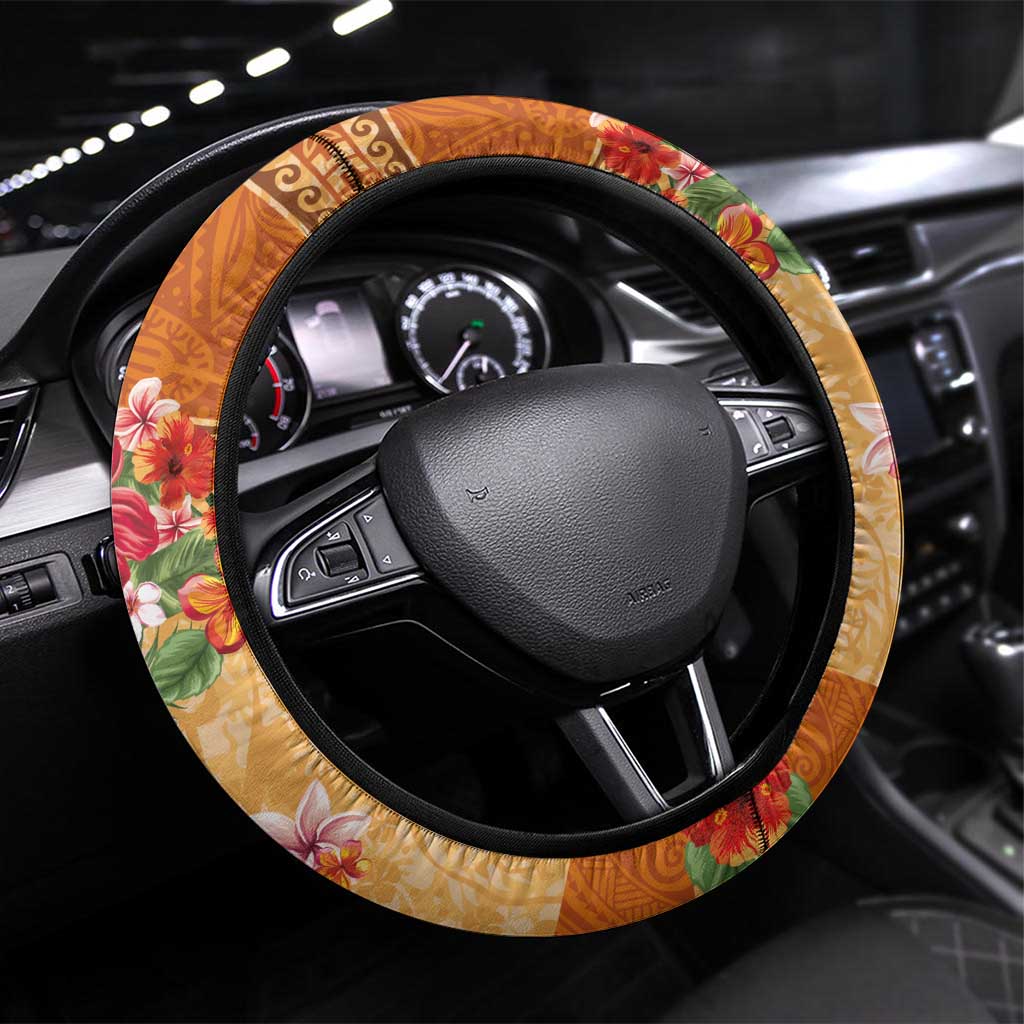 Hawaii Hibiscus Steering Wheel Cover Turtles and Tribal Motifs Vintage Floral Style