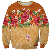 Hawaii Hibiscus Sweatshirt Turtles and Tribal Motifs Vintage Floral Style LT03 Unisex Yellow - Polynesian Pride