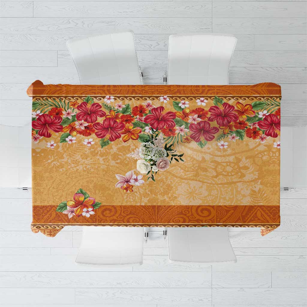 Hawaii Hibiscus Tablecloth Turtles and Tribal Motifs Vintage Floral Style LT03 Yellow - Polynesian Pride