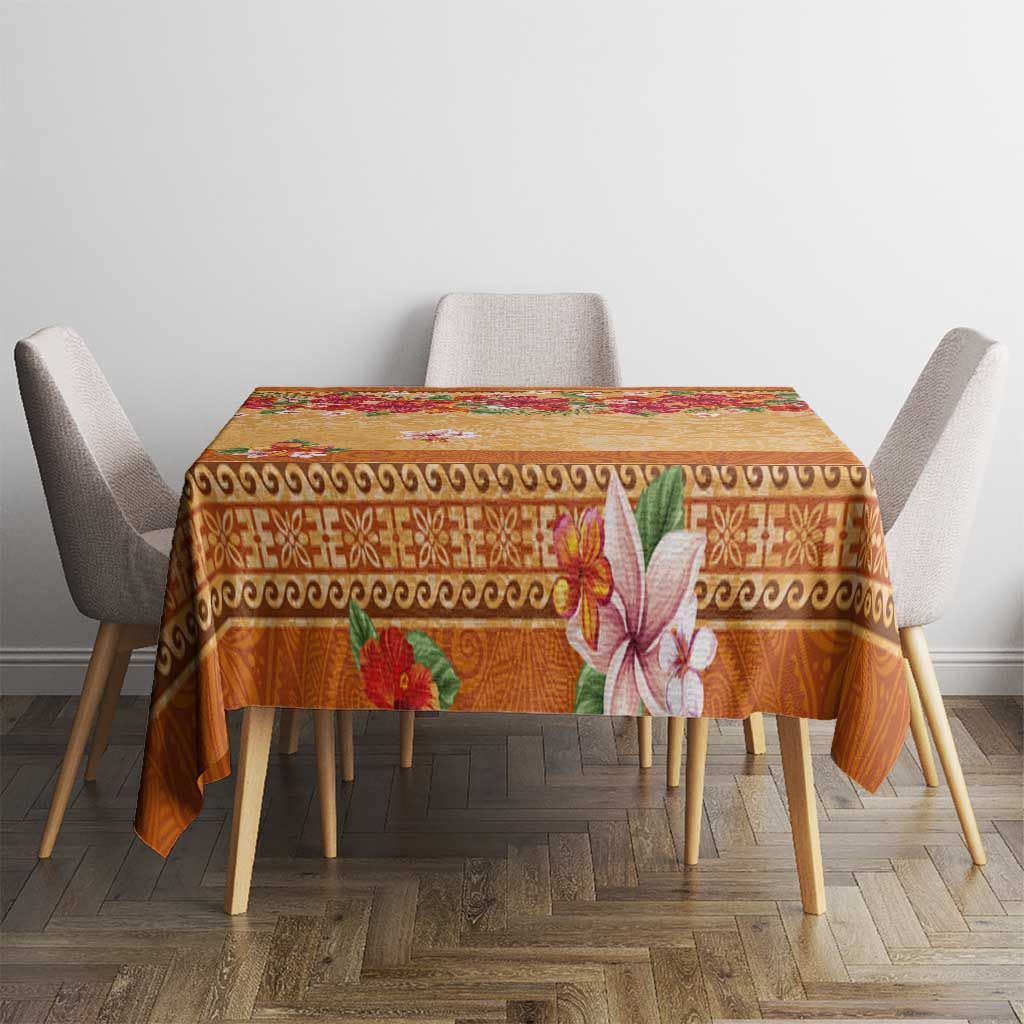 Hawaii Hibiscus Tablecloth Turtles and Tribal Motifs Vintage Floral Style LT03 - Polynesian Pride