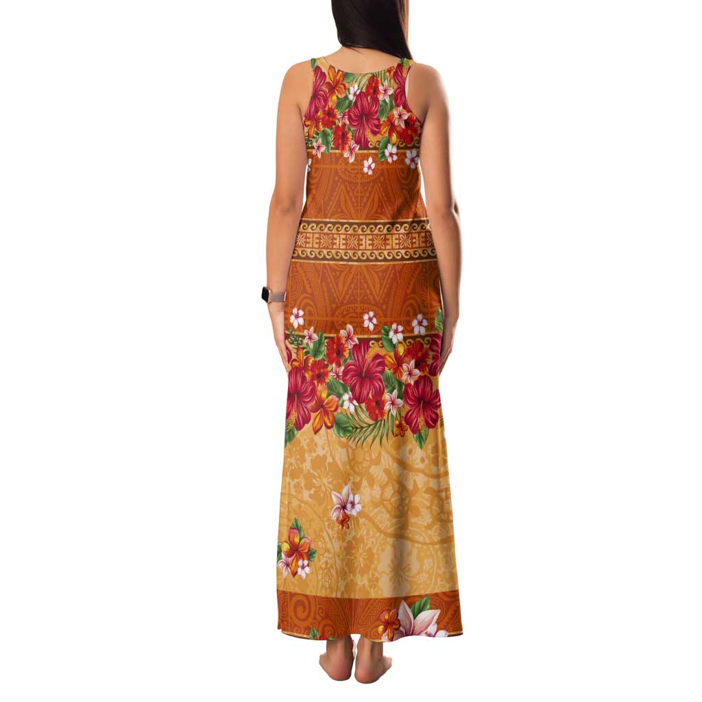 Hawaii Hibiscus Tank Maxi Dress Turtles and Tribal Motifs Vintage Floral Style