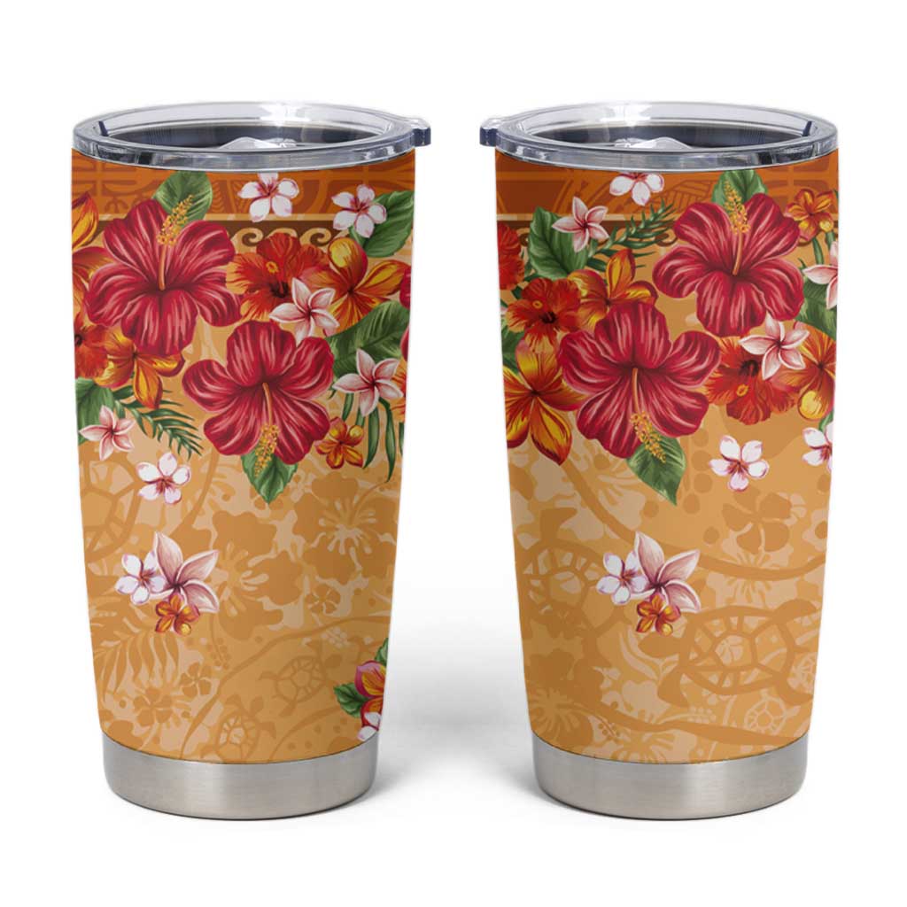 Hawaii Hibiscus Tumbler Cup Turtles and Tribal Motifs Vintage Floral Style