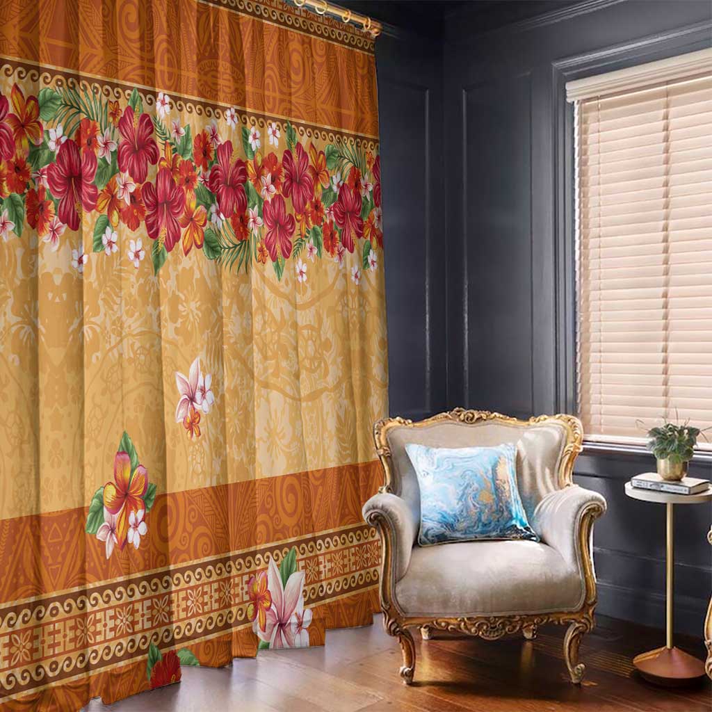 Hawaii Hibiscus Window Curtain Turtles and Tribal Motifs Vintage Floral Style LT03 - Polynesian Pride