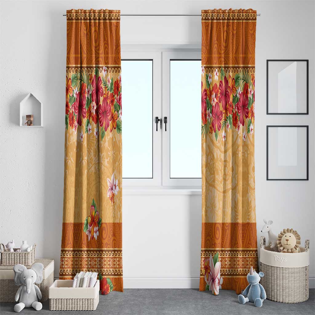 Hawaii Hibiscus Window Curtain Turtles and Tribal Motifs Vintage Floral Style LT03 - Polynesian Pride