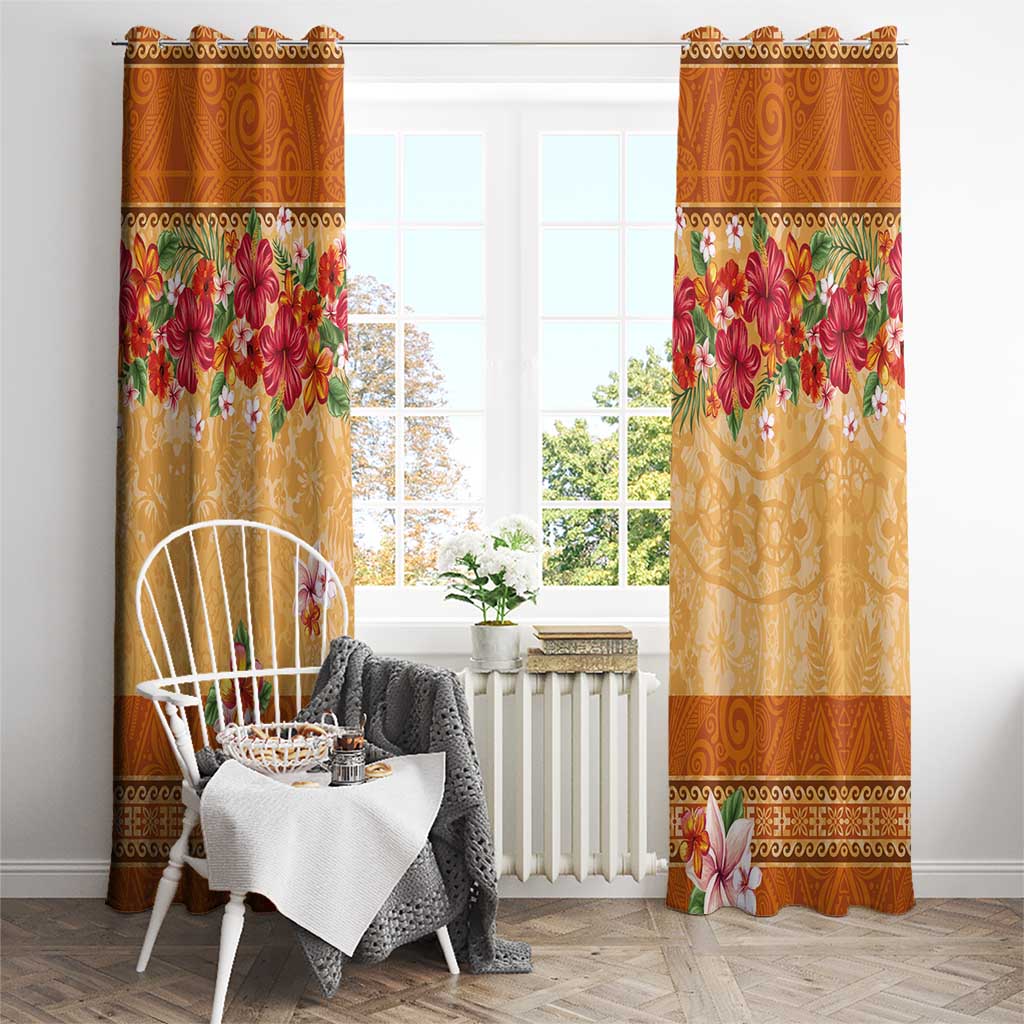 Hawaii Hibiscus Window Curtain Turtles and Tribal Motifs Vintage Floral Style LT03 - Polynesian Pride