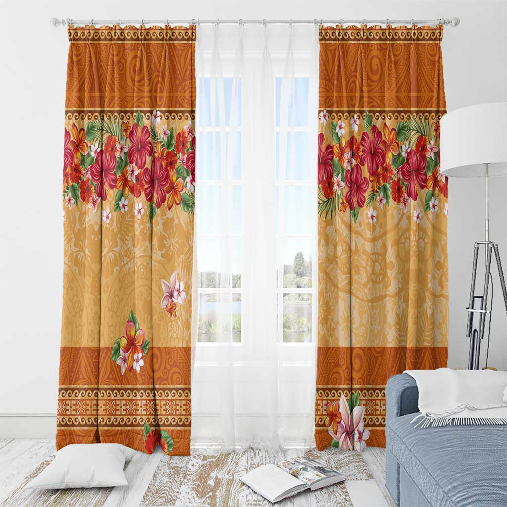 Hawaii Hibiscus Window Curtain Turtles and Tribal Motifs Vintage Floral Style LT03 - Polynesian Pride