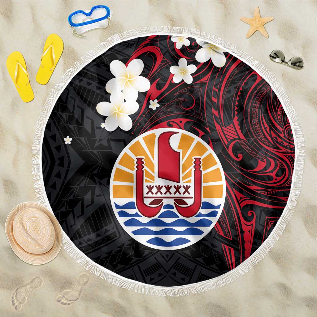 French Polynesia Tiare Day Beach Blanket Seal and Polynesian Pattern