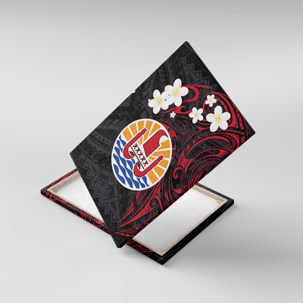 French Polynesia Tiare Day Canvas Wall Art Seal and Polynesian Pattern LT03 With Frame Black - Polynesian Pride