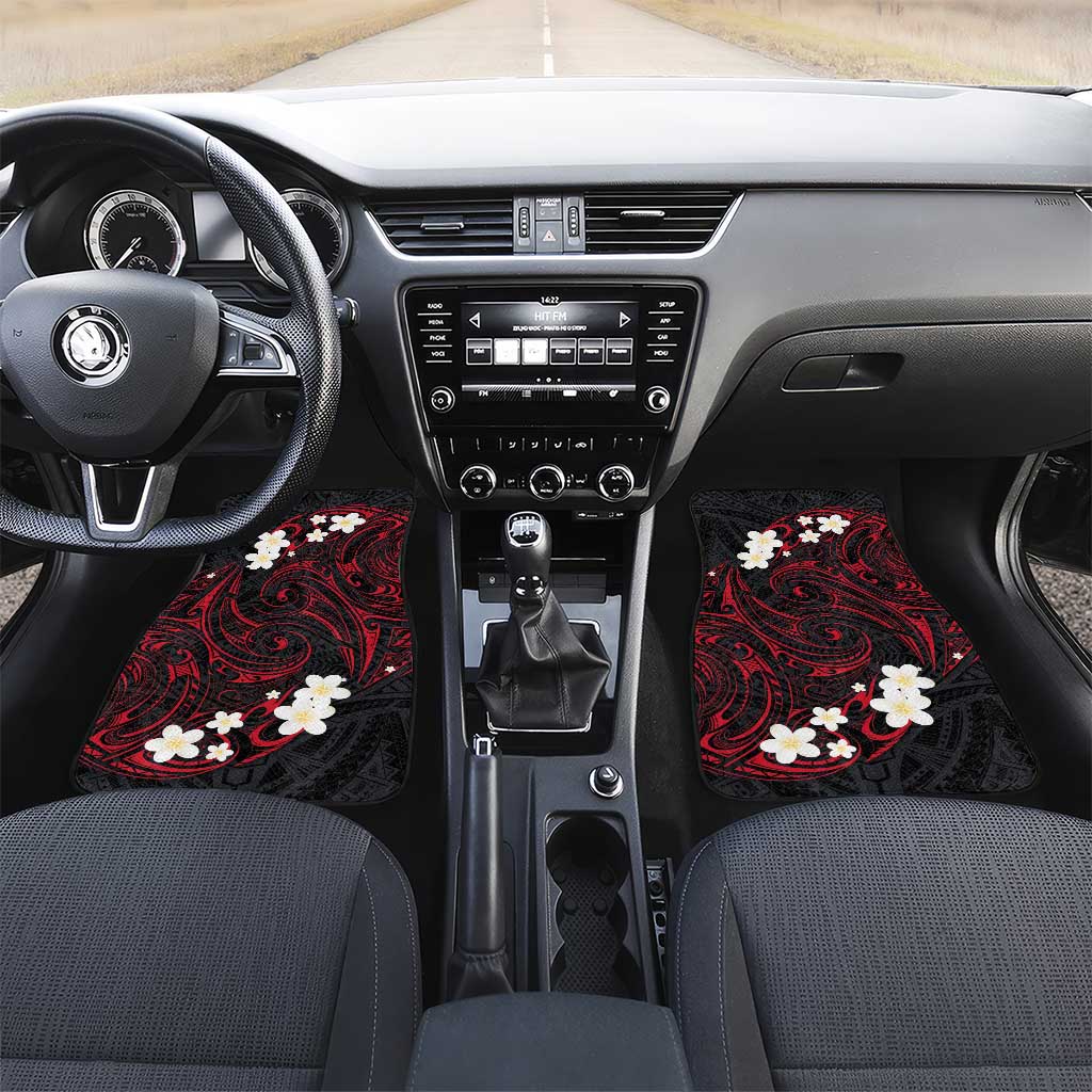 French Polynesia Tiare Day Car Mats Seal and Polynesian Pattern LT03 Set 2pcs - Front Black - Polynesian Pride