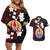 French Polynesia Tiare Day Couples Matching Off Shoulder Short Dress and Hawaiian Shirt Seal and Polynesian Pattern