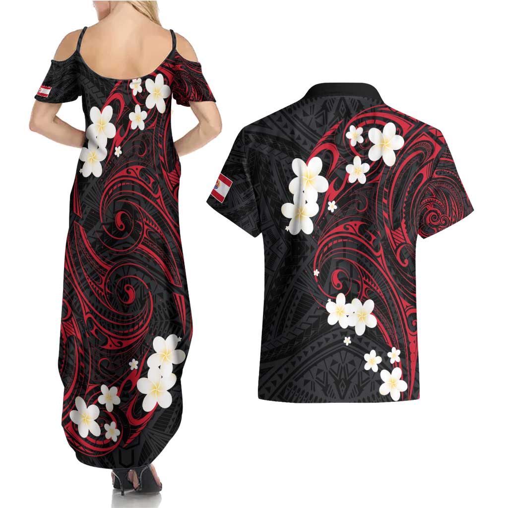 French Polynesia Tiare Day Couples Matching Summer Maxi Dress and Hawaiian Shirt Seal and Polynesian Pattern