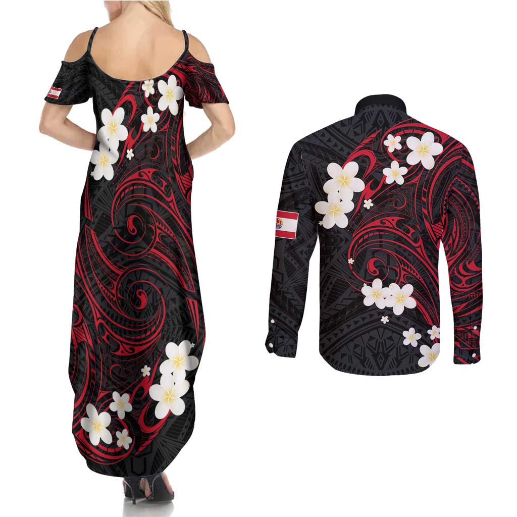 French Polynesia Tiare Day Couples Matching Summer Maxi Dress and Long Sleeve Button Shirt Seal and Polynesian Pattern