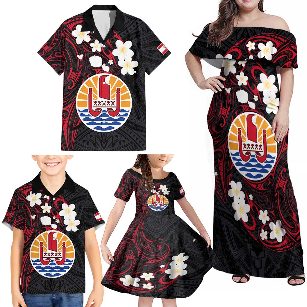 French Polynesia Tiare Day Family Matching Off Shoulder Maxi Dress and Hawaiian Shirt Seal and Polynesian Pattern