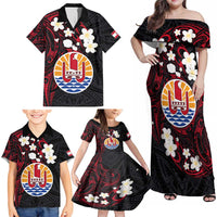 French Polynesia Tiare Day Family Matching Off Shoulder Maxi Dress and Hawaiian Shirt Seal and Polynesian Pattern LT03 - Polynesian Pride