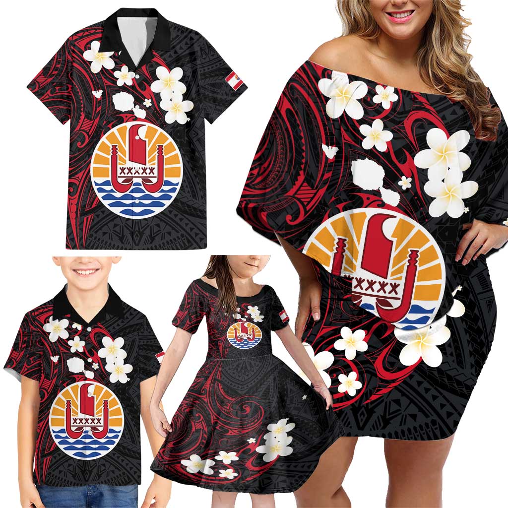 French Polynesia Tiare Day Family Matching Off Shoulder Short Dress and Hawaiian Shirt Seal and Polynesian Pattern LT03 - Polynesian Pride