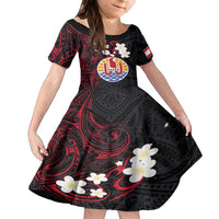 French Polynesia Tiare Day Family Matching Puletasi and Hawaiian Shirt Seal and Polynesian Pattern LT03 Daughter's Dress Black - Polynesian Pride