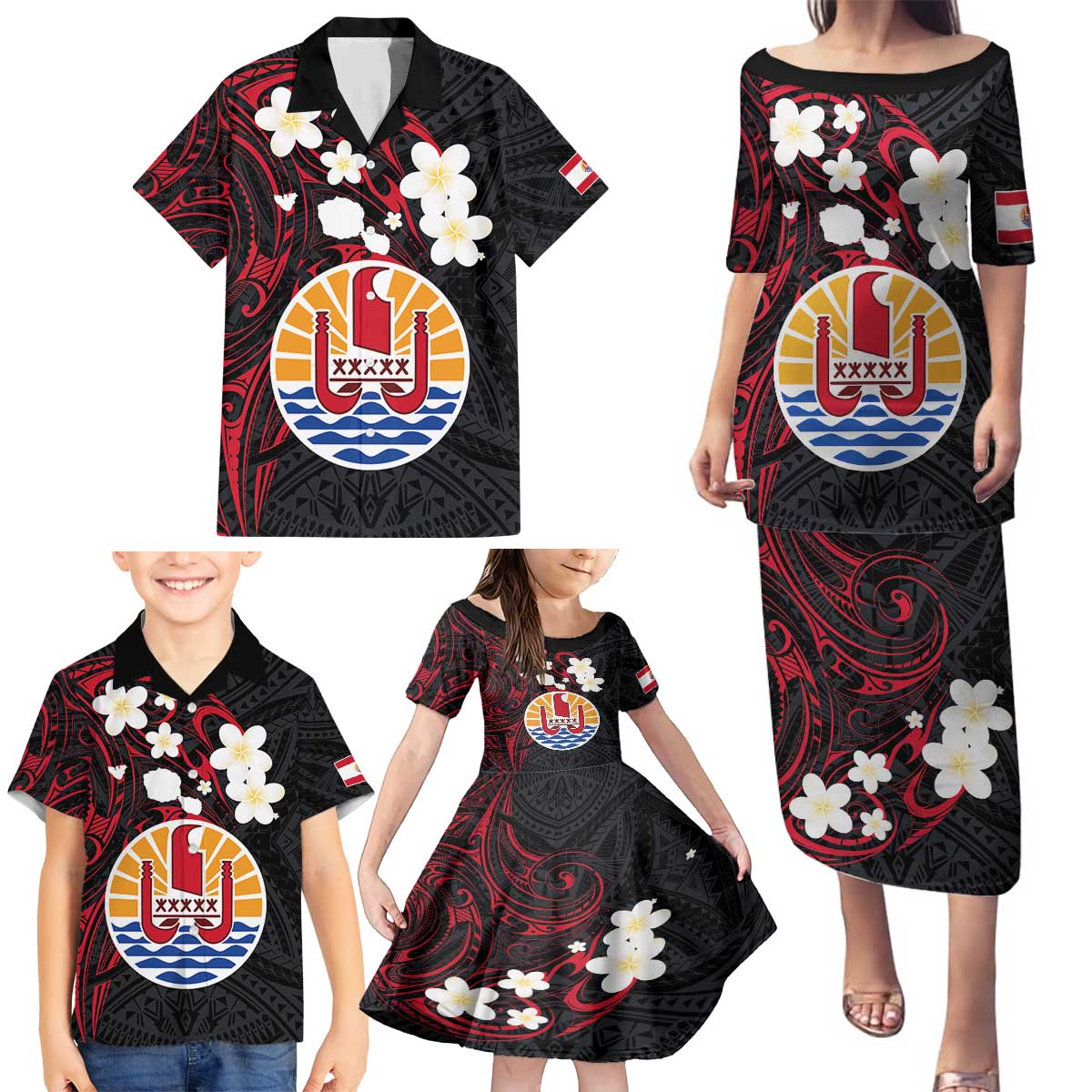 French Polynesia Tiare Day Family Matching Puletasi and Hawaiian Shirt Seal and Polynesian Pattern LT03 - Polynesian Pride