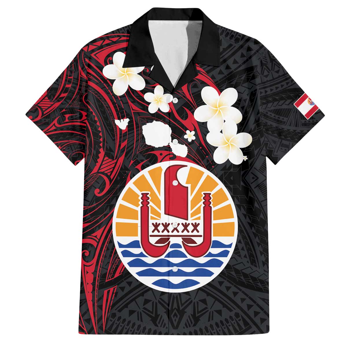 French Polynesia Tiare Day Family Matching Puletasi and Hawaiian Shirt Seal and Polynesian Pattern LT03 Dad's Shirt - Short Sleeve Black - Polynesian Pride